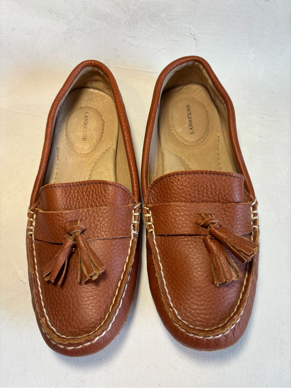 Lands' End Women’s Tassel Driving Mocs Loafers — Brown, Size 7B
